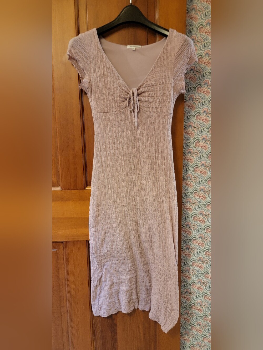 No Comment Pink Crinkle Midi Dress Medium Tie Front Asymmetrical Y2K Coquette